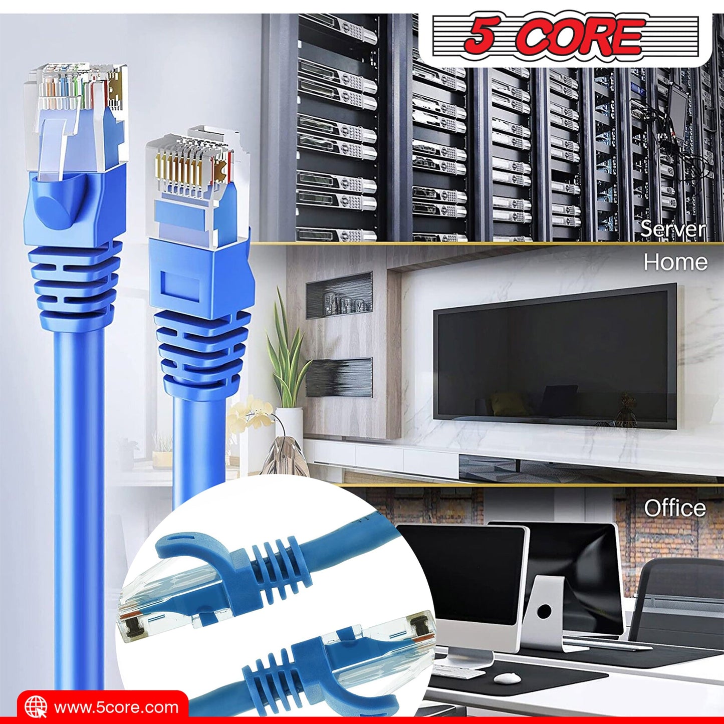 5Core Cat 6 Ethernet Cable 1.5ft 10Gbps Network Patch Cord High Speed