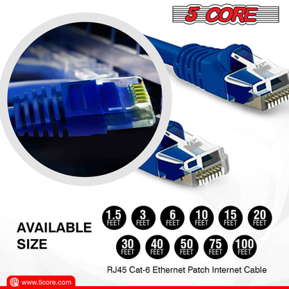 5Core Cat 6 Ethernet Cable 1.5ft 10Gbps Network Patch Cord High Speed